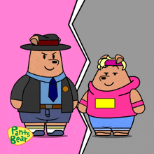 a pants bear cartoon shows a man and a woman