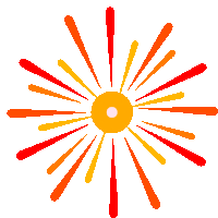 a drawing of a fireworks display with red and yellow rays