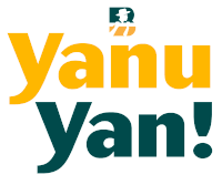 a yellow and green logo for yanu yan with a man in a hat