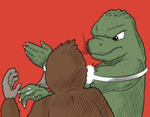 a cartoon drawing of a gorilla and a lizard