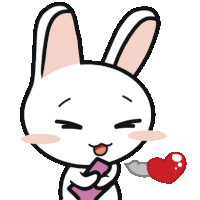 a cartoon rabbit is holding a red heart in its hand