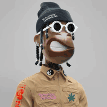 a cartoon character wearing sunglasses and a beanie that says monkey club