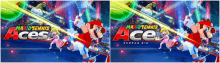 a video game called mario tennis aces is shown on a blue background