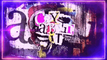 a purple background with a collage of letters including the letters a b and t