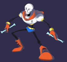 a drawing of papyrus from undertale holding a pair of bones