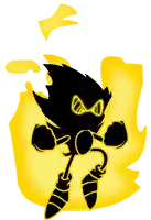 a silhouette of a sonic the hedgehog is surrounded by yellow flames