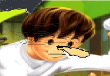 a pixel art drawing of a person with a white shirt and brown hair