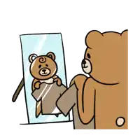 a teddy bear looking at itself in a mirror