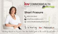 a business card for a real estate agent called shari frasure