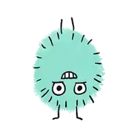 a cartoon drawing of a green ball with a face and legs