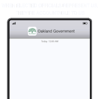 a phone screen with a message from oakland government