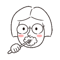 a cartoon girl with glasses is brushing her teeth