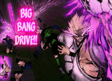 a soccer player is being tackled by another player with the words big bang drive above him