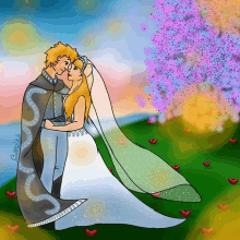 a drawing of a bride and groom kissing with the name bubbles on the bottom