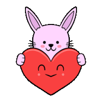 a pink bunny is holding a heart with a face on it