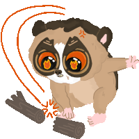 a cartoon drawing of a slow loris holding a log in its paws