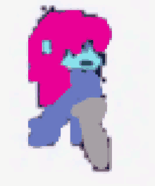 a pixel art drawing of a person with a pink hat