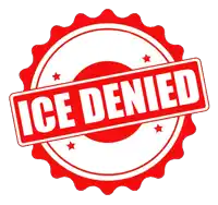 a red and white ice denied stamp with stars