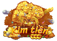 a cartoon illustration of a tree filled with gold coins and the word kim tien