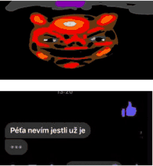 a drawing of a bear with a red face and a text message that says peta nevim jestli uz je