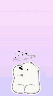 ice bear from we bare bears is sitting on a purple background with hearts coming out of his head .