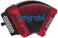 a red and black accordion with the words congrats written on it