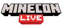 a logo for minecon live with a red block