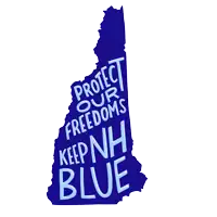 a blue map with the words protect our freedoms keep nh blue written on it