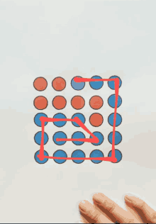 a drawing of circles and a square with a red line through it