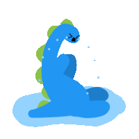 a cartoon drawing of a blue dinosaur with green spikes