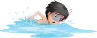 a cartoon illustration of a boy swimming in the ocean