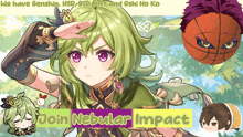 a poster that says join nebular impact with a girl with green hair