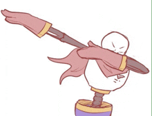 a drawing of papyrus from undertale holding a stick and a scarf .