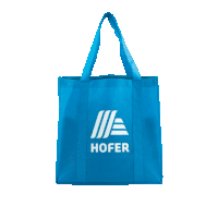 a blue hofer bag with a box of nuss ackere in it