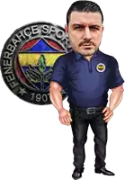 a caricature of a man standing in front of a fenerbahce sport logo