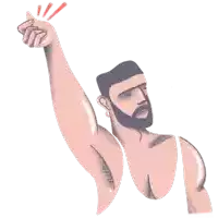 a drawing of a man with a beard raising his fist in the air