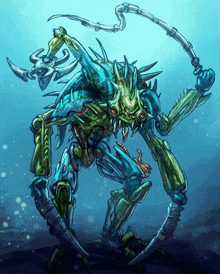 a drawing of a monster in the water with a sword