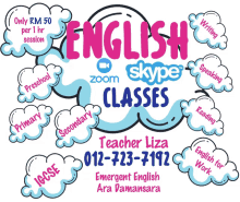 an advertisement for english classes with a teacher named teacher liza