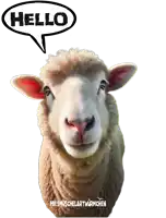 a sheep with a hello speech bubble above it