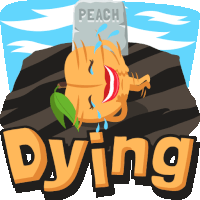 a cartoon illustration of a peach with a gravestone that says peach