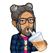 a cartoon man with a beard drinking through a straw