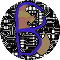 the letter b is surrounded by a circuit board pattern