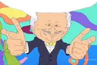 a cartoon of a man in a tuxedo giving a thumbs up with adult swim written on the bottom