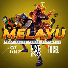 a ninja and a samurai are featured on a poster for melayu depo pulsa tanpa potongan