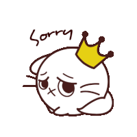 a cartoon cat with a crown on its head and the word sorry written below it