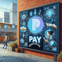 a billboard on a brick wall advertises pay protocol