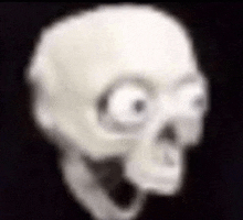 a blurry picture of a skull with big eyes and a black background .