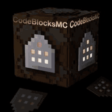 a brown minecraft block with the words codeblocksmc on it