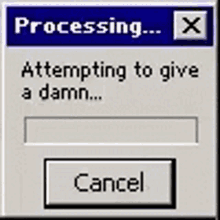 a computer screen that says processing x process failed damn not given and a close button