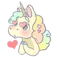 a drawing of a unicorn with hearts in its eyes and a heart behind it